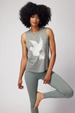 Spiritual Gangster Peace Dove Muscle Tank -Yoga Sportswear-Spiritual Gangster FA30411038 AGAVE 28871