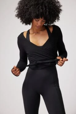 Spiritual Gangster Harmony Rib Wrap Sweater -Yoga Sportswear-Spiritual Gangster FA30417003 BLK 26763