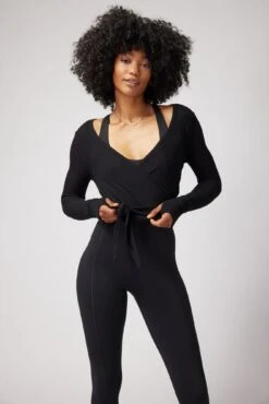 Spiritual Gangster Harmony Rib Wrap Sweater -Yoga Sportswear-Spiritual Gangster FA30417003 BLK 26765