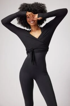 Spiritual Gangster Harmony Rib Wrap Sweater -Yoga Sportswear-Spiritual Gangster FA30417003 BLK 26771