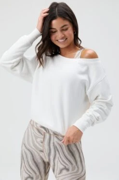 Spiritual Gangster Vida Off Shoulder Sweatshirt -Yoga Sportswear-Spiritual Gangster SP30417025 CRM 1388