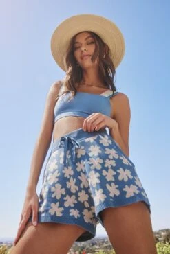 Spiritual Gangster Floral Jacquard Relaxed Sweater Short -Yoga Sportswear-Spiritual Gangster SU33676002 COB SU40408005 CSF 0957