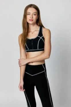 Spiritual Gangster Vera Zip Front Dream Tech Eco Bra -Yoga Sportswear-Spiritual Gangster SU33676005 BLK 14419