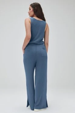 Spiritual Gangster Ballet Rib Wide Leg Perfect Jumpsuit -Yoga Sportswear-Spiritual Gangster SU40432002 COASTAL BLUE HEATHER 8270