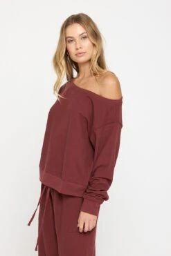 Spiritual Gangster Slub Rib Vida Off Shoulder Pullover -Yoga Sportswear-Spiritual Gangster fa30417005 wbr 43666